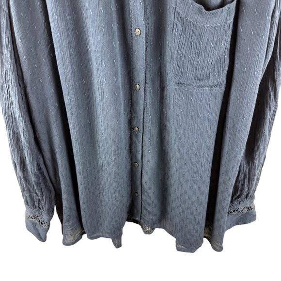 FREE PEOPLE The Best Blouse Navy Crochet Long Sleeve Top Medium New - Picture 7 of 12